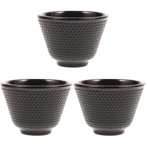 3個 鋳鉄のティーカップ コーヒー ティーマグ キッズカップ 紙コップ パーソナライズされたマグカップ 蓋 カンフー茶器 レトロな茶器 カンフーティーカップ 中国鉄茶碗 Black PRETYZOOM