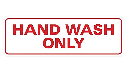All Quality Standard Hand Wash Only Wall or Door Sign | Kitchen Sink Sign with Easy Installation | White/Red - Small (1 Pack)