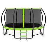 12FT Trampoline with Safety Enclosure & Weather Cover – ASTM Certified, Heavy-Duty Outdoor Trampoline with Ladder – for Kids & Adults, Green