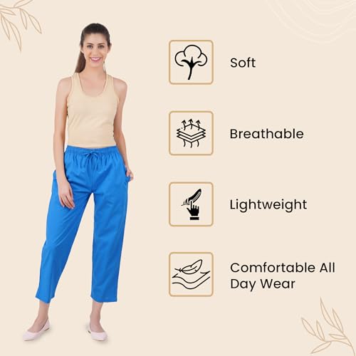 Image of Happy Bunny Parallel Pants for Women 100% Cotton Ankle Length Trousers Regular Fit with Elastic Drawstring Stylish & Pockets Casual Formal Wear for Office & Home