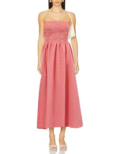 Image of Aigeman Women Strapless Tube Maxi Dress Flowy Swing Long Beach Sundress Sleeveless Boho Summer Dress with Pokets 330