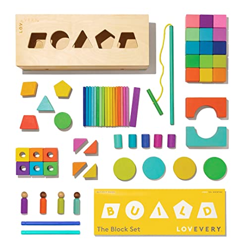 The Block Set By Lovevery – Solid Wood Building Blocks And Shapes + Wooden Storage Box, 70 Pieces, 18 Colors, 20+ Activities #TOP2
