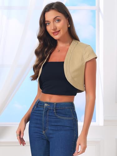 Image of Allegra K Women's Denim Jacket Cap Sleeve Cropped Open Front Shrugs Casual Summer Jean Jackets
