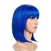 BeliHair Blue Costumes Wigs for Women Short BOB Straight Synthetic Hair Wig with Flat Bangs for Cosplay Halloween Party Hot Natural As Real Hair + Free Wigs Cap 12 inch