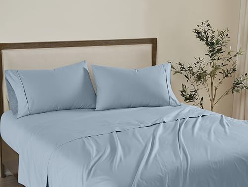 Brooklyn Loom Solid Cotton Percale Sky Blue Twin XL Sheet Set