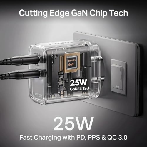 Image of Philips DLP4321NO /94 Gen III Tech 25W Fast Charging Wall Charger (Coral Reef) | USB-C PD + USB-A | 2-Port Multi-Device Charger for Smartphone, Tablet, Earbuds & Accessories | Compact Travel Adapter