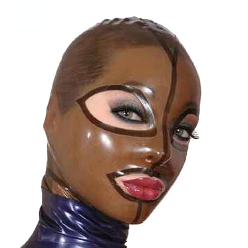 MXRYSQY Fiesta de Ojos y Boca Abiertos para Cosplay Máscara Negra con Capucha y Cremallera de Goma Sexy(Size:L-60CM)