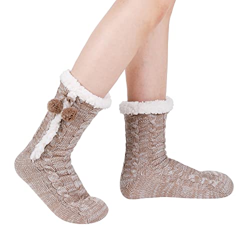 Image of Chassic Sherpa Lined Slipper Socks for Women, Non-Slip Cozy Winter House Socks, Soft Fuzzy Socks, Gifts for Women & Ladies Stocking Stuffers