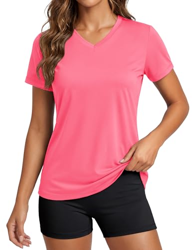 Image of MAGCOMSEN Women's Short Sleeve T-Shirt Quick Dry Athletic Tee Shirt Running Workout Yoga Top Tee Performance Shirts