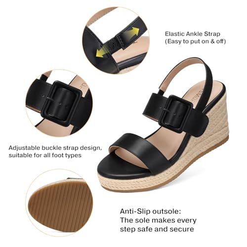 Image of TEMOFON Espadrilles Wedge Sandals for Women: Slip On Elastic Ankle Strap Platform Sandals Dressy Comfortable Summer Wedges Heels Shoes