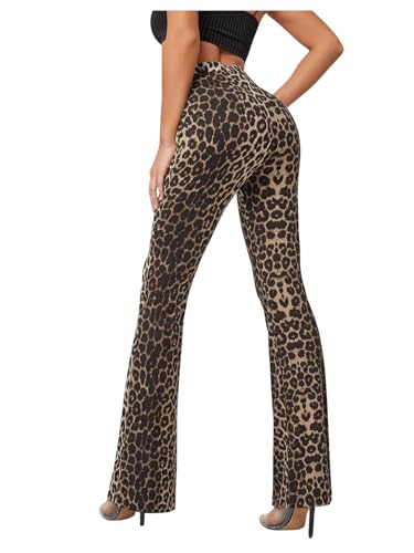 WDIRARA Women's Snakeskin High Waist Casual Flare Bell Bottom Stretch Long Pants2