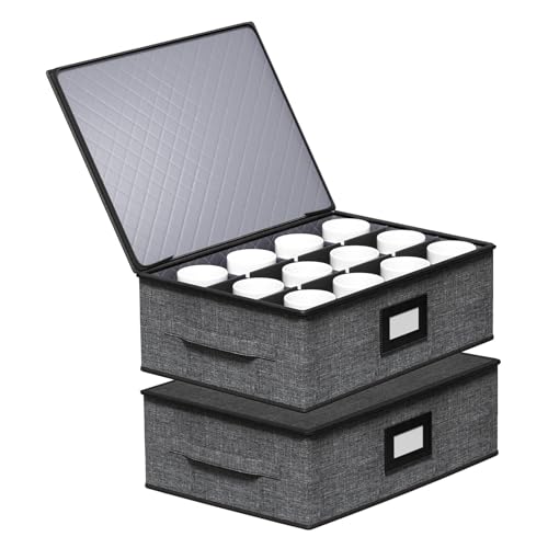 Aokeyee 2-Pack Cup & Mug Storage Box with Dividers, Hard