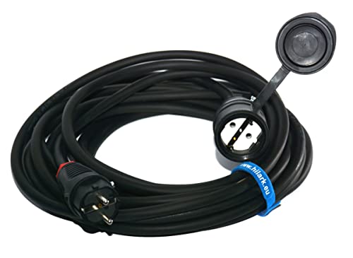 Hilark Cable de extensión (Exterior) H07RN-F 3g2,5 mm (3x2,5 mm) Enchufe y Toma de Corriente Shuko 25311-s, Color Negro (50 Metro, Negro)
