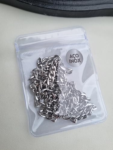 Cordão De Aço Inox Hipoalergênico Corrente Maciça De Aço Inoxidável Elo Tipo Grumet 70CM de Comprime