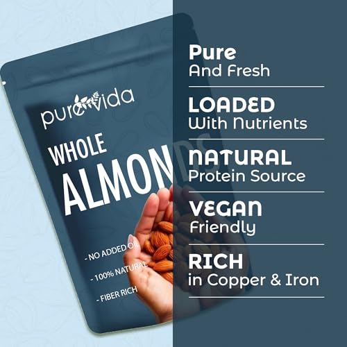 Image of Purevida California Almonds 1Kg | Crunchy & Nutrient-Rich | High in Protein, Fiber, Vitamin E & Healthy Fats | Supports Brain & Heart Health | Gluten-Free | Ideal for Snacking, Baking & Cooking