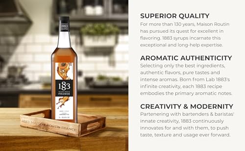 Image of 1883 Amaretto Syrup - Flavored Syrup for Hot & Iced Beverages - Gluten-Free, Vegan, Non-GMO, Kosher, Preservative-Free, Made in France | Glass Bottle 1 Liter (33.8 Fl Oz)