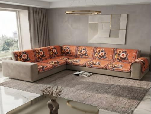 Image of L Shape Sofa Cover 3+2 Seater Pack of 14 (Orange)