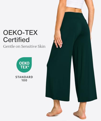 Image of GYS Bamboo Viscose Wide Leg Gaucho Cropped Pants, High Waist Capris Cloud-Soft Pajama Pants with Pockets, Flowy Yoga Pants