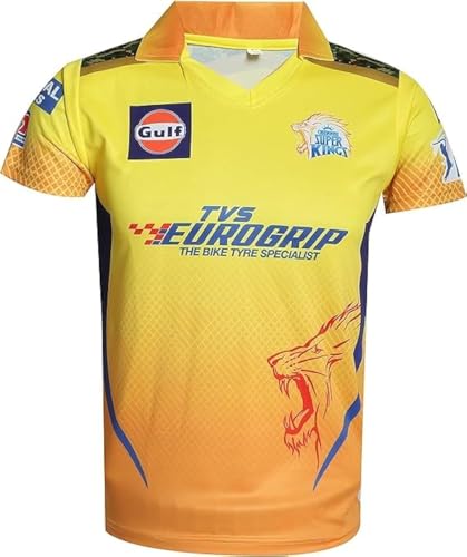 KNK Chennai Super Kings Cricket Match Jersey IPL 2023 with DHONI 7 (US, Numeric, 24, Regular, Regular, Half Sleeve)