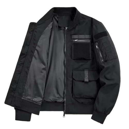 Veste de travail homme GUOYUXIAO noire col montant et multi-poches pour le printemps