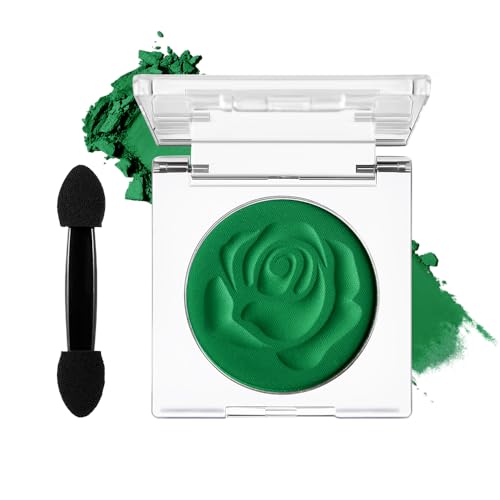 Matte Green Eyeshadow Single, High Pigment Bright Forest Green Eye Shadow Palette with Applicator, Blendable & Crease-Proof Formula Emerald Green Pressed Powder Eyeshadow for St.Patrick's Day Christmas