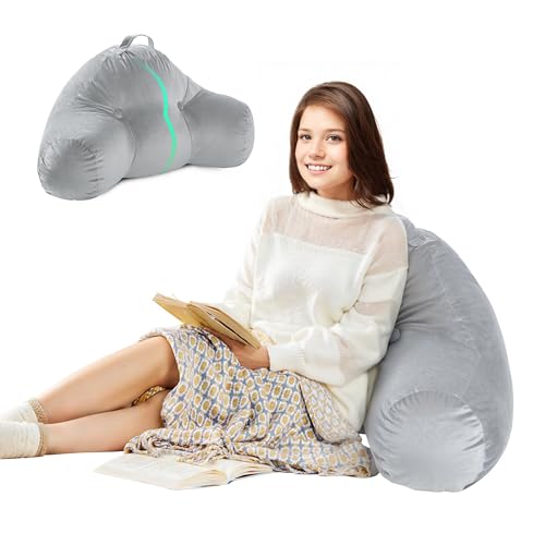 Reading Pillow for Sitting in Bed, Backrest Wedge Pillow with Arms, Back Support Rest Pillow for Bed/Couch, Back to School Dorm Accessories for Students