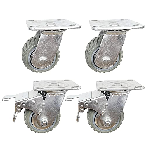 ITINA 4 Inch Heavy Duty Swivel Casters 360 Degree Rotation 440lbs Load Capacity/Item Plate Swivel Rubber Casters Non-Slip with Locking Brakes(2 with Brakes& 2 Without)