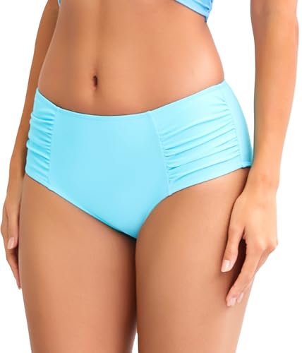 Image of COCOPEAR Full Coverage Bikini Bottoms for Women Mid Rise Bathing Suit Bottoms for Women Ruched Tummy Control Swim Bottoms