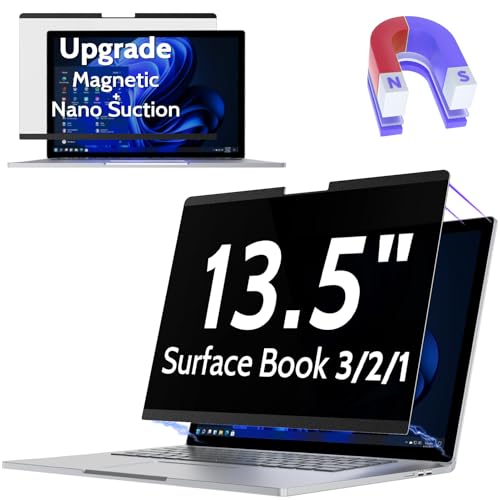Image of Peslv Magnetic Privacy Screen for Surface Book 3 /2 /1 13.5 Inch, Removable Anti Blue Light Glare Filter, Black Security Private Apy Block Protector
