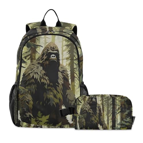 Gorilla Forest Backpack Lunch Bag Set for Hiking Picnic Travel, Backpacks with Insulated Lunch Box