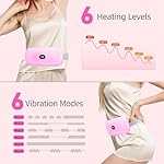 Portable Heating Pad Period Cramps: 2 Timer 6 Heat Levels 6 Vibration Modes Cordless Electric Heating Pad for Back Pain Relief Menstrual Heating Pad Mothers Day Gifts Pink - Image 2