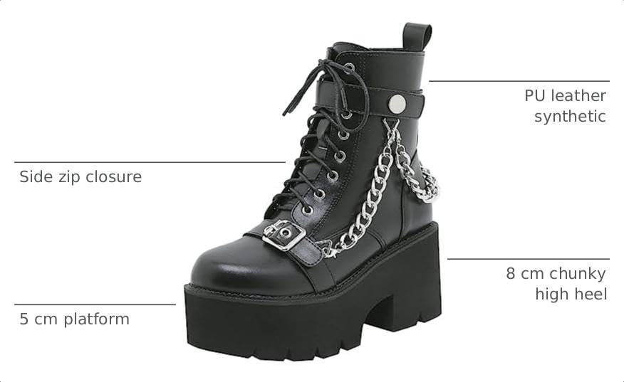 Image of Parisuit Womens Goth Patent Ankle Boots Platform Chunky Combat Boots