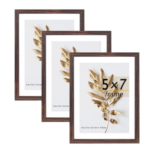 Hogaryo 5x7 Picture Frame Brown 3 Pcs set can Display on the Wall
