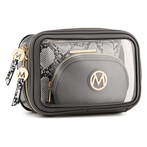 MKF 3PCS Stylish Cosmetic Bag Portable Makeup Travel Organizer Case With 7 Makeup Brushes Cover