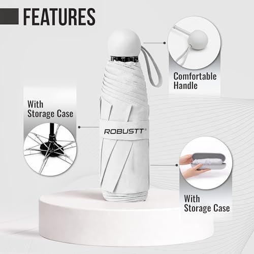 Image of Robustt Capsule Mini Foldable Travel Umbrella | Beige | UPF 50+ UV & Rain Protection | 3 Fold Compact | for Women, Men & Kids | Windproof, Waterproof, Pocket-Size with Storage Case