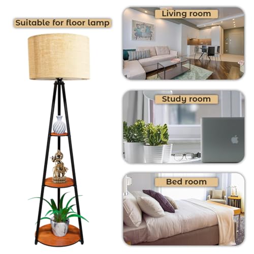 Image of Rellon Floor Lamp with 3 Storage Shelves, Metal FloorLamp for Living Room Standing Home Decoration FloorLamp Shade Reading for,Office,Kitchen,Bedroom (A2)