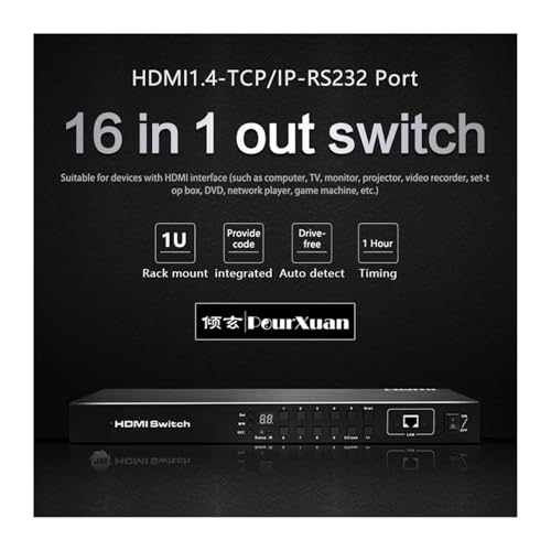 AUBEST Video Switcher, Switch 8 In 1 Out Timed Loop Automatic Switcher 4K 8 Ports Hub Splitter Adapter IR Extension(HDMI1.4 4K30Hz 16x1)