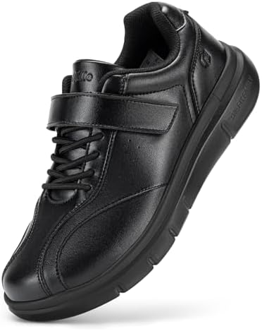 FitVille Extra Wide Lightweight Trainers Men's Adjustable Health Shoes Comfortable Cushioning Walking Shoes Business Leisure Shoes with Microfibre Leather Jet Black 43 EU Wide