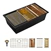 Sarlai 33 Granite Composite Kitchen Sink – 33 x 19 Inch Granite Undermount Kitchen Sink Ledge Workstation Under-Mount White Quartz Classic Single Bowl Sinks Under Counter Basin With Gold Accessories