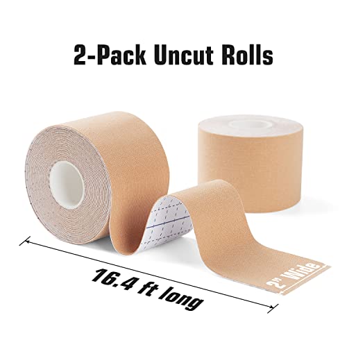 Kinesiology Tape (2/Pack) For Sports And Recovery, Water Resistant, Latex Free Premium Elastic Cotton Athletic Tape By Weltroice (2/Pack, 16.4Ft Each, Nude) #TOP4