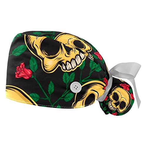 Casquettes de travail ajustables JDEZ avec motifs fleuris et crânes pour hommes et femmes