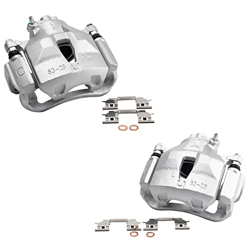 Image of TRQ Front Driver and Passenger Side Brake Caliper Set Caliper Brackets Hardware Compatible with 04-10 Toyota Sienna 05-07 Avalon 04-08 Solara 06 Camry SE V6 3.3L US Built Models