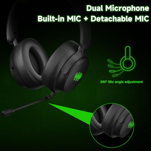 LENISUOLE Wireless Gaming Headset for Xbox, PS5, Mac and PC, Foldable Bluetooth Headset, Game/Chat Balance, Dual Built-in & External Mic, 3D Surround Sound, Memory Foam Cushions — view 2