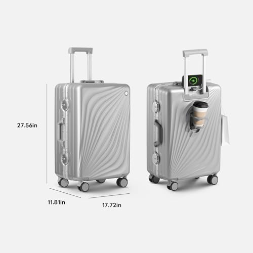 Image of Carry On Luggage, Aluminum Frame Zipperless Suitcase, Silver, 20 in | Airline Approved, Hardside, TSA Lock, 360Spinner Wheels, PC, Wet and Dry Separation Pocket, Cup and Phone Holder, Side Hook