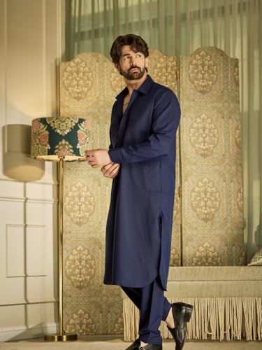 Image of SOJANYA (Since 1958 Men's Soft & Comfortable Cotton Blend Solid Pathani Set-Perfect for Eid & Holi Celebrations