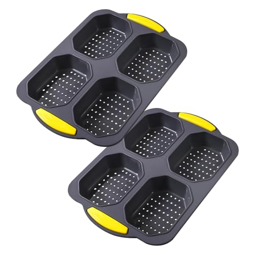 VinBee Hamburger Bun Mold-Silicone Baking Trays - Heat Resistant, Non-Stick Silicone Bread Tin,Oven and Freezer Safe -4 Compartment Bread Baking Tin for Burger bun,Cakes, Dinner Rolls, Bread (2 pcs)
