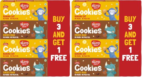 Image of Slurrp Farm No Maida No Refined Sugar Banana Oat and Choco Ragi Cookies | Buy3Get1 Free | Healthy Cookies Biscuit Made With Multigrains | Perfect for tiffins, travel or snack time | Pack of 8 x 80g