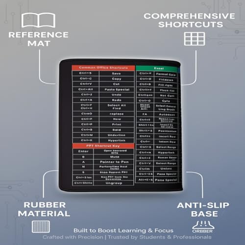 Image of Large Keyboard Shortcut Mat 80x30 cm - Learn 200+ Excel, Word & PPT Commands | Anti-Slip Waterproof Desk Pad for Students & Office Professionals | Multicolor Mouse Pad