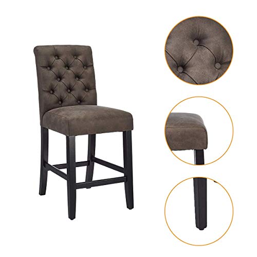Canglong Tufted Leather Kitchen Counter Height Stool Chair For Bar, Kitchen, Dining Room, Living Room And Bistro Pub, Set Of 1, Black #TOP3
