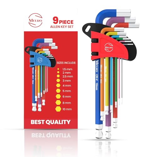 Image of Hex Key Set 9 PCS, Long Arm Ball End Allen Keys Set Rainbow Color Coded | Metric Allen Key 1.5-10mm | Chrome Vanadium Steel for Furniture Bike, Vehicle Maintenance